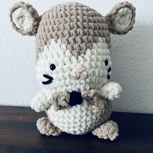 Crochet Hamster Plushie with Bow Tie, Stuffed Toy, Amigurumi Desk Buddy, Gift